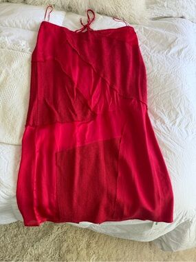 cult gaia red patchwork midi slip skirt NWT